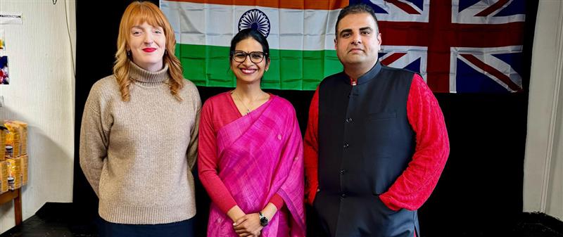 CG with MPs Navendu Mishra and Charlotte Nichols at a Holi celebration in Warrington